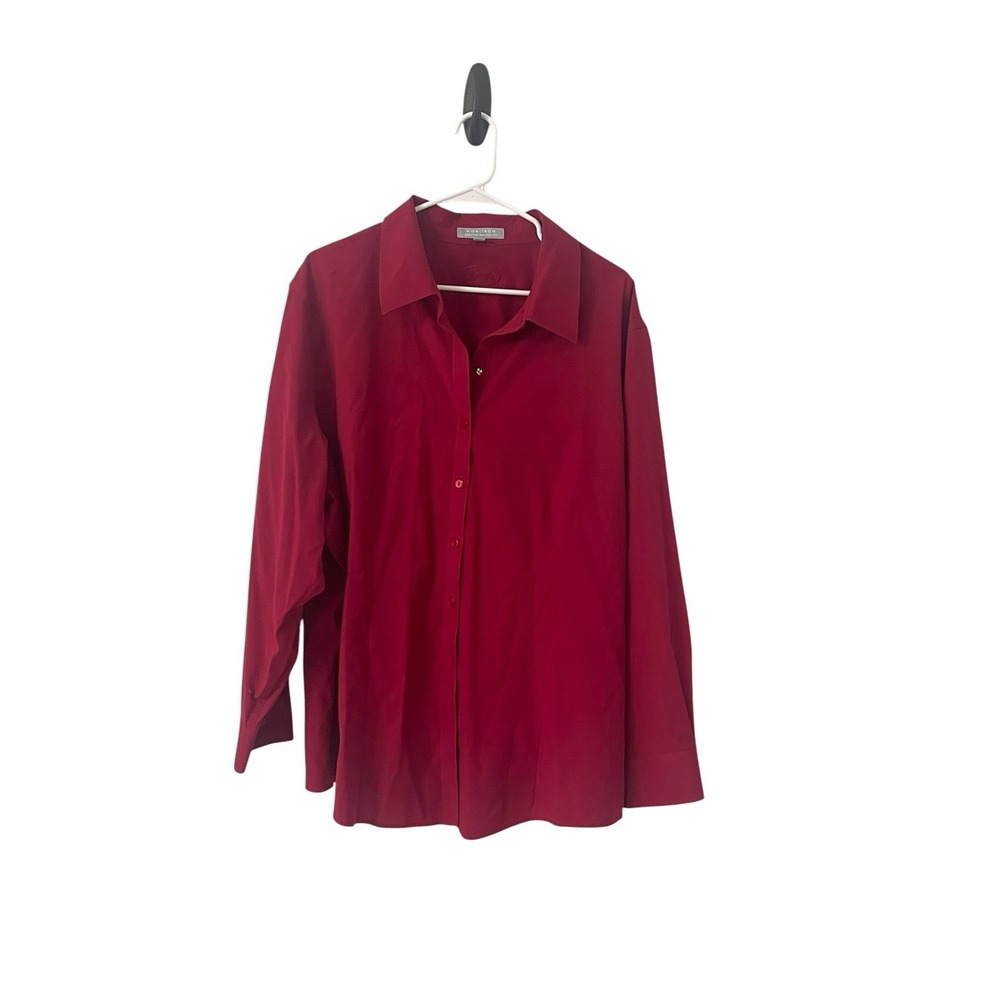 Women's Foxcroft  Non Iron Stretch Red Buttondown 3X (24W) Long Sleeve Holiday